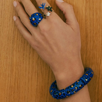 Brazalete Maxi Leopardo Azul y Dorado - Leontina Joyas