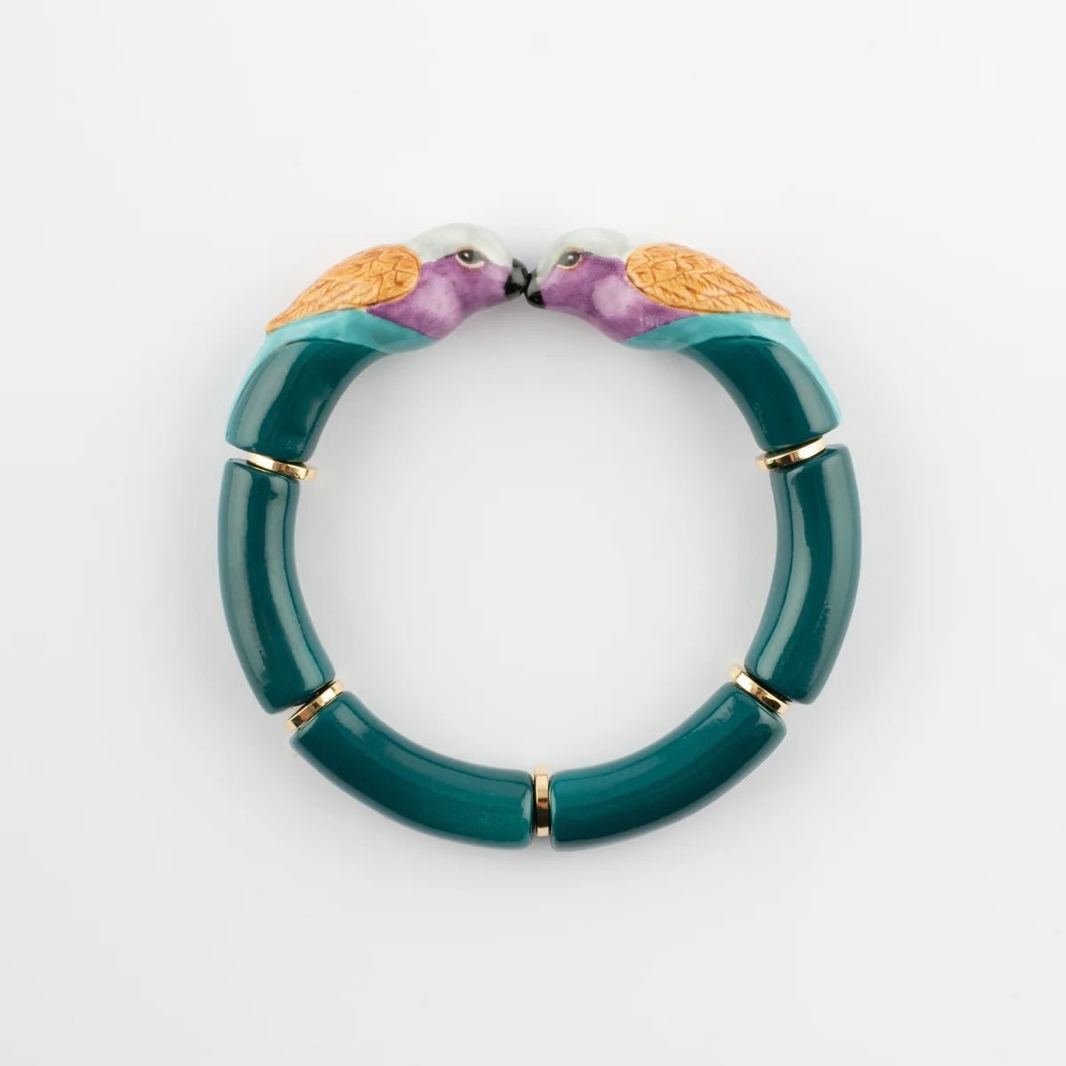 Brazalete Pájaros Nach Bijoux, porcelana pintada a mano - Leontina Joyas Chile