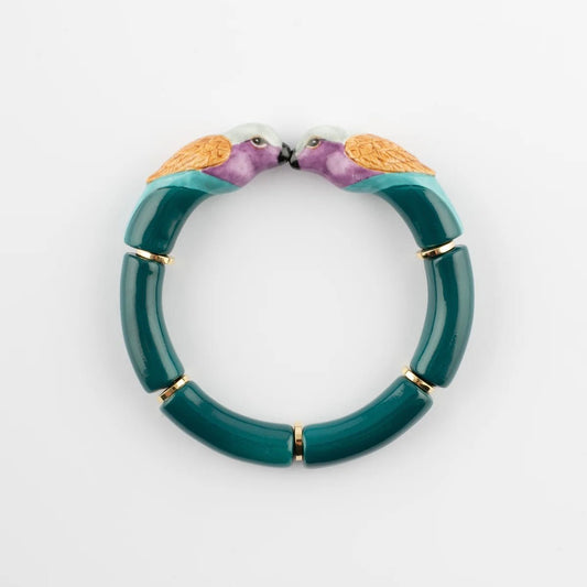 Brazalete Pájaros Nach Bijoux, porcelana pintada a mano - Leontina Joyas Chile