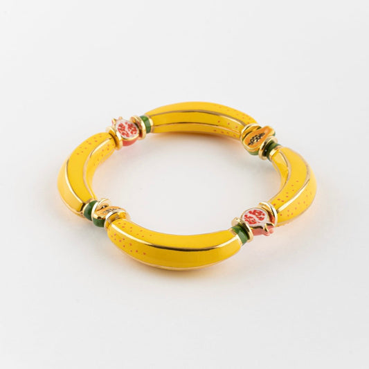 Brazalete Plátanos Nach Bijoux, porcelana pintada a mano - Leontina Joyas Chile