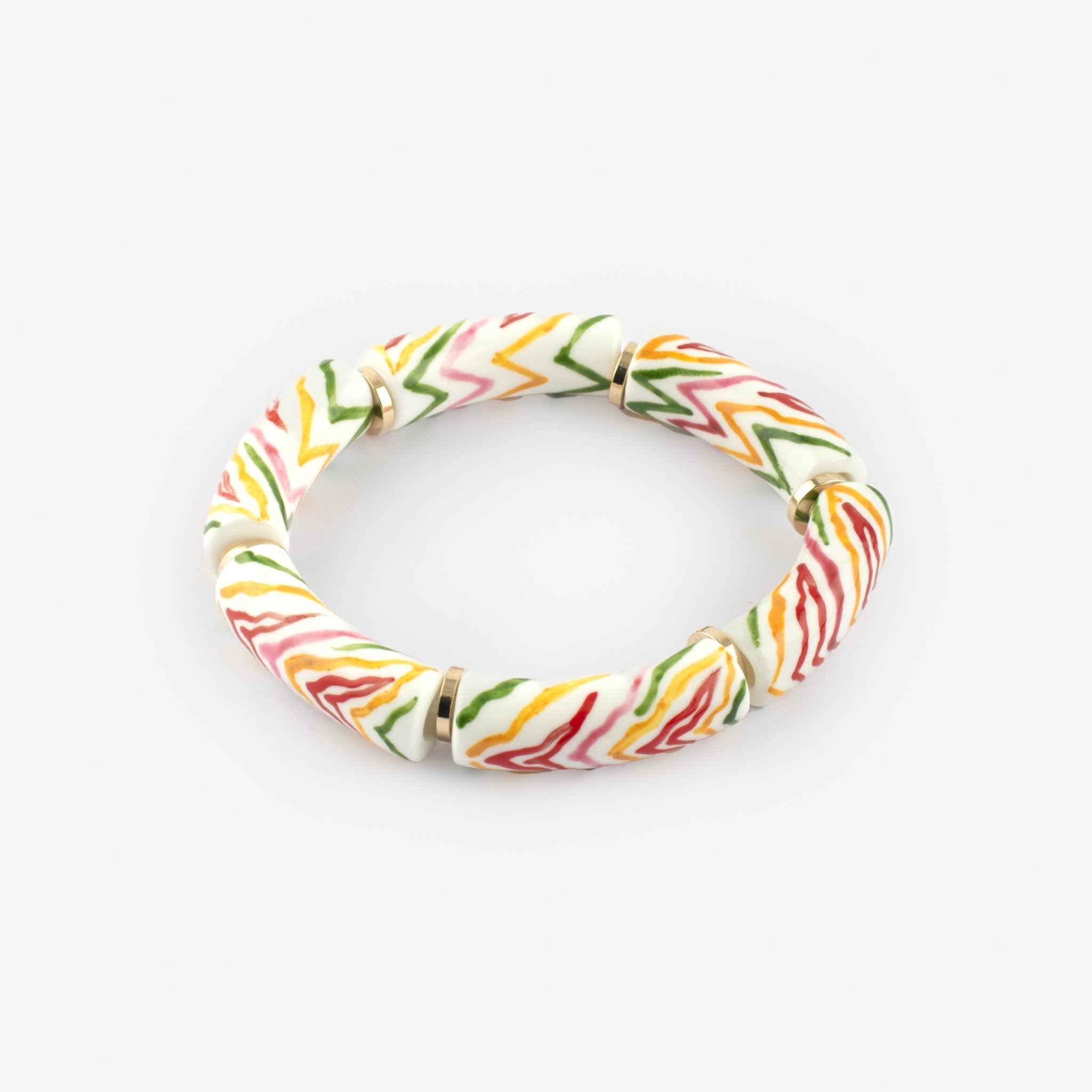 Brazalete Tigre Colores Nach Bijoux, porcelana pintada a mano - Leontina Joyas Chile