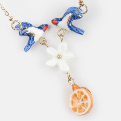 Collar Golondrinas y Naranja - Leontina Joyas