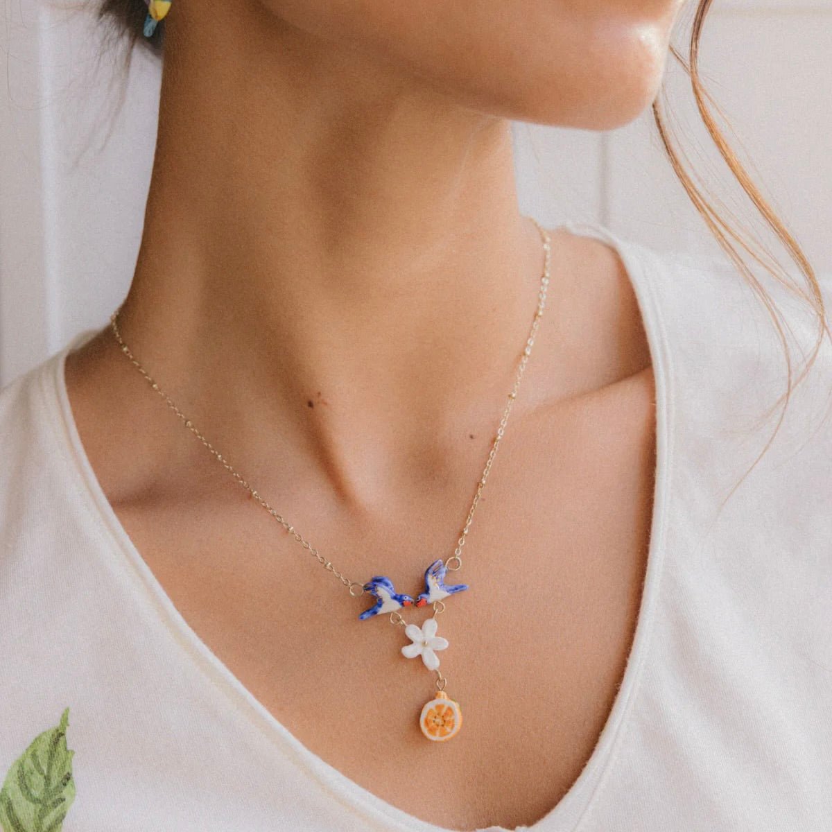 Collar Golondrinas y Naranja - Leontina Joyas
