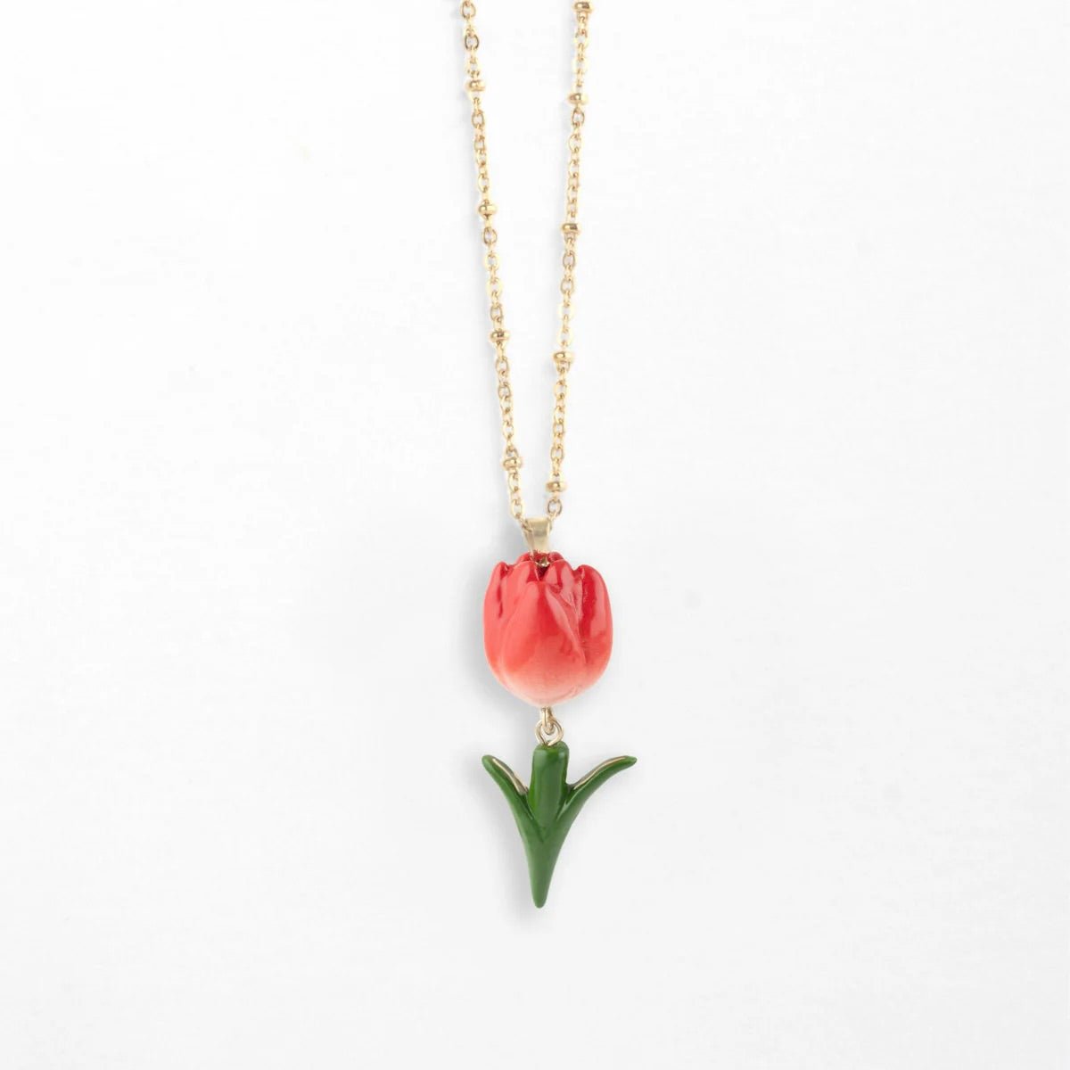 Collar Tulipán Rojo Nach Bijoux, porcelana pintada a mano - Leontina Joyas Chile