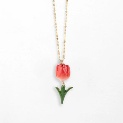 Collar Tulipán Rojo Nach Bijoux, porcelana pintada a mano - Leontina Joyas Chile