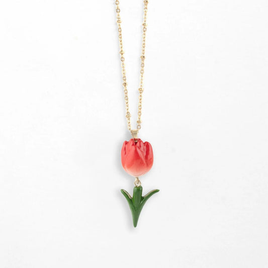 Collar Tulipán Rojo Nach Bijoux, porcelana pintada a mano - Leontina Joyas Chile