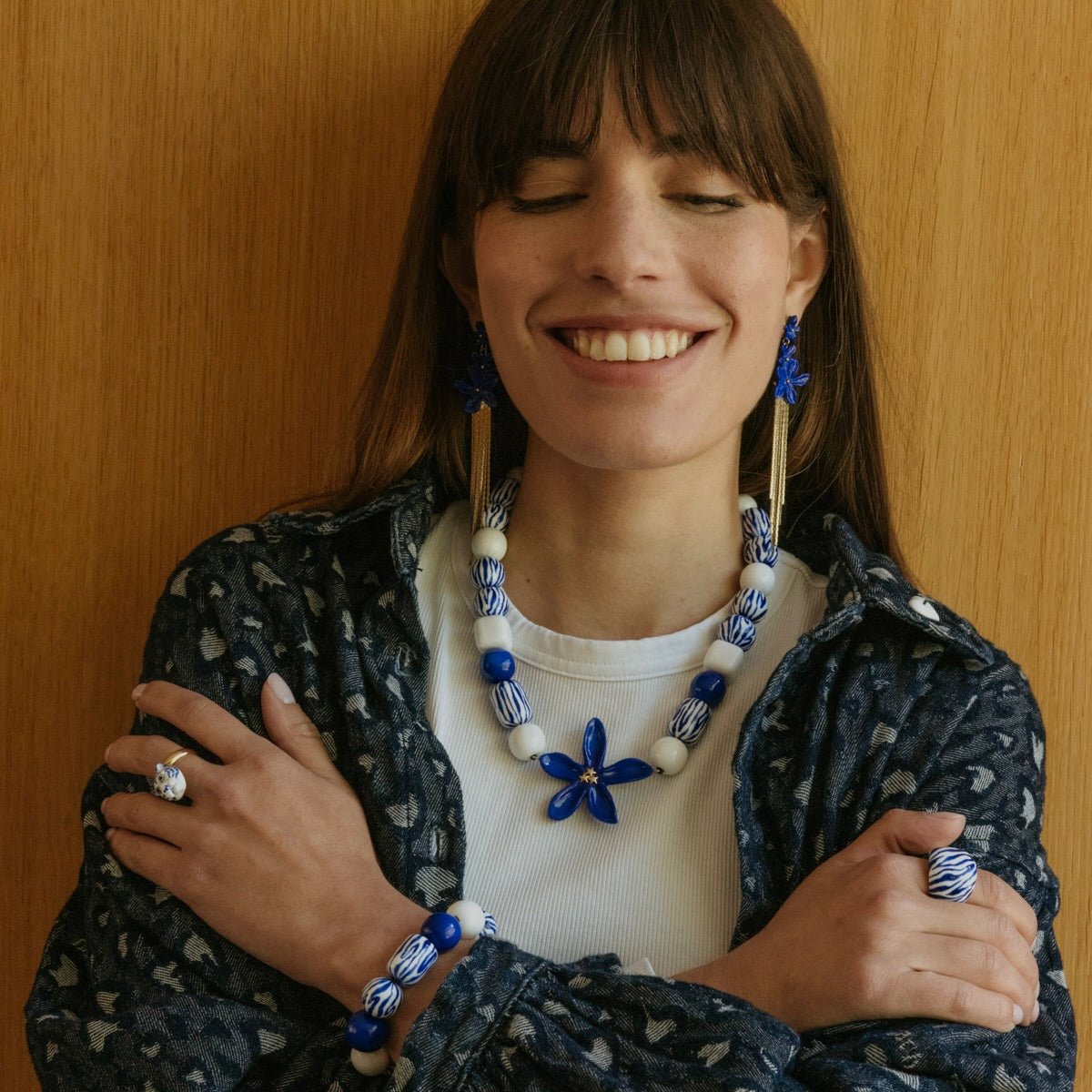 Maxi Collar Jazmín Azul - Leontina Joyas