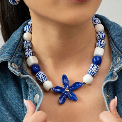 Maxi Collar Jazmín Azul - Leontina Joyas