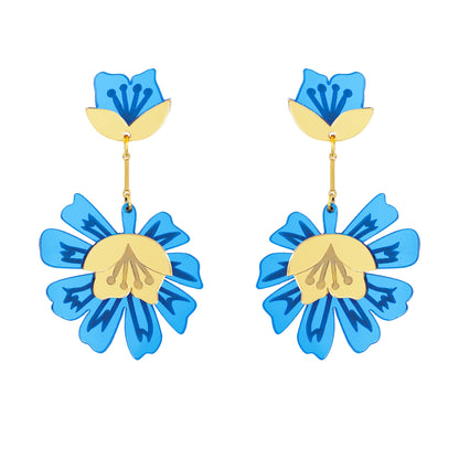 Aros Maxi Sra. Chan Azul Papiroga, acrílico (metacrilato), diseño español - Leontina Joyas Chile