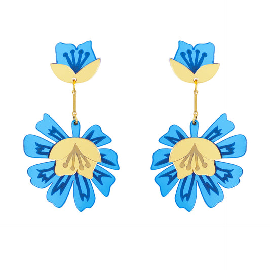 Aros Maxi Sra. Chan Azul Papiroga, acrílico (metacrilato), diseño español - Leontina Joyas Chile