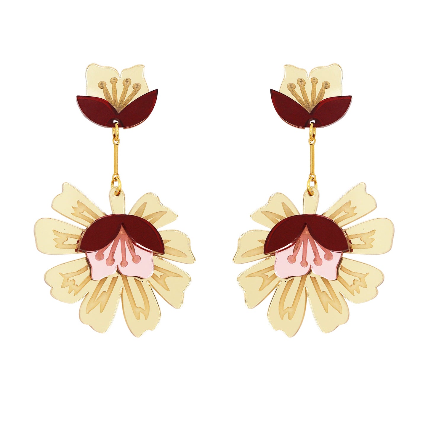 Aros Maxi Sra. Chan Gold Papiroga, acrílico (metacrilato), diseño español - Leontina Joyas Chile
