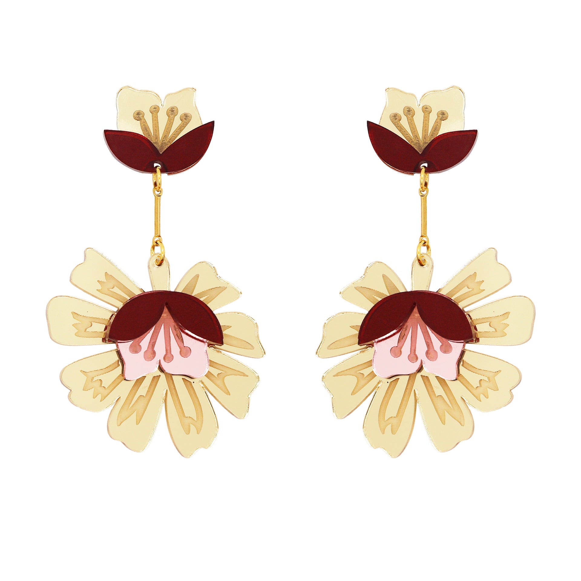 Aros Maxi Sra. Chan Gold Papiroga, acrílico (metacrilato), diseño español - Leontina Joyas Chile