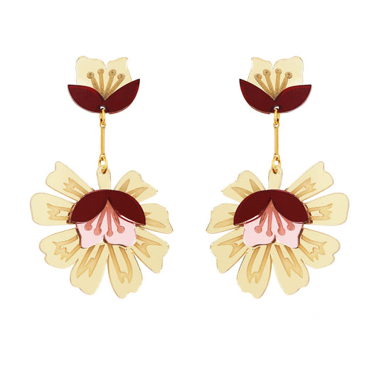 Aros Maxi Sra. Chan Gold Papiroga, acrílico (metacrilato), diseño español - Leontina Joyas Chile